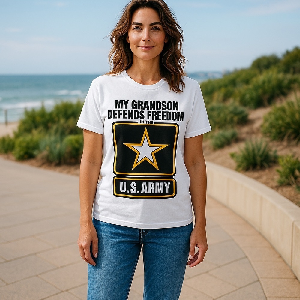 Gildan Unisex XL White T-Shirt "My Grandson Defends Freedom" Graphic - Picture 3 of 5